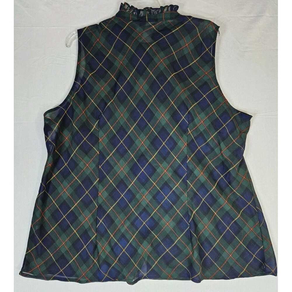 LAUREN RALPH LAUREN Shirt Women's 3X Green Tartan Plaid Ruffle Sheer Button LRL - Picture 2 of 13